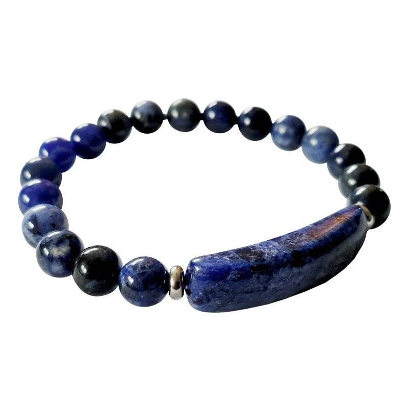 Bracciale in sodalite da 8 mm con perline e piastra