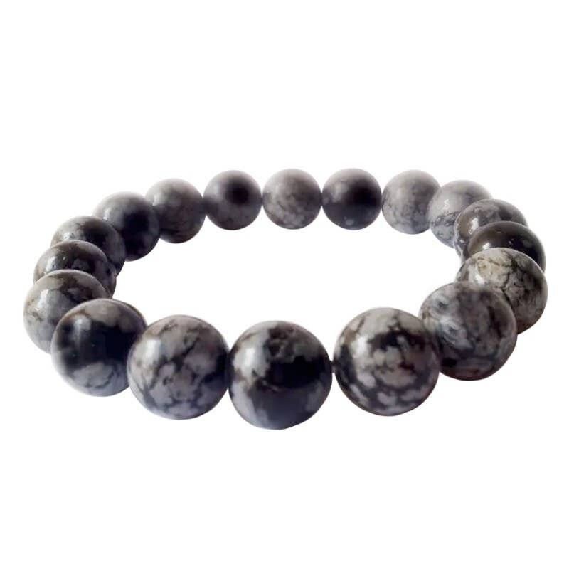 Bracciale in ossidiana di neve, perle da 10 mm