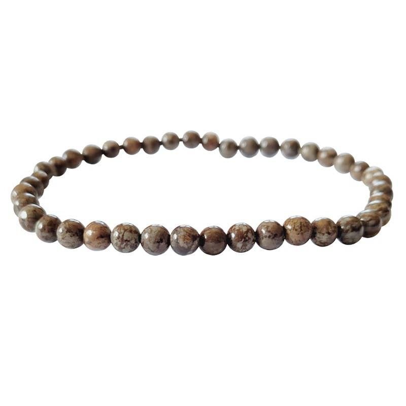 Bracciale in ossidiana marrone neve perline da 4 mm