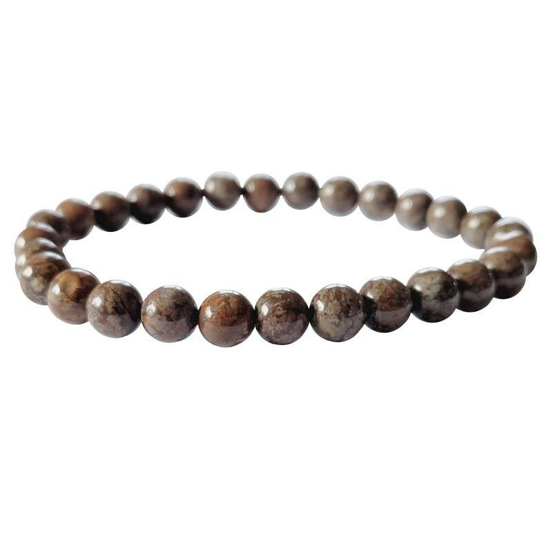 Bracciale in ossidiana marrone neve perline da 6 mm