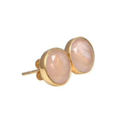 Rose Quartz Studs in Gold Plated Sterling Silver with a Round Faceted Gemstone