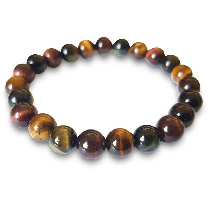 Bracciale con perline da 8 mm in occhio di tigre, occhio di bue e occhio di falco