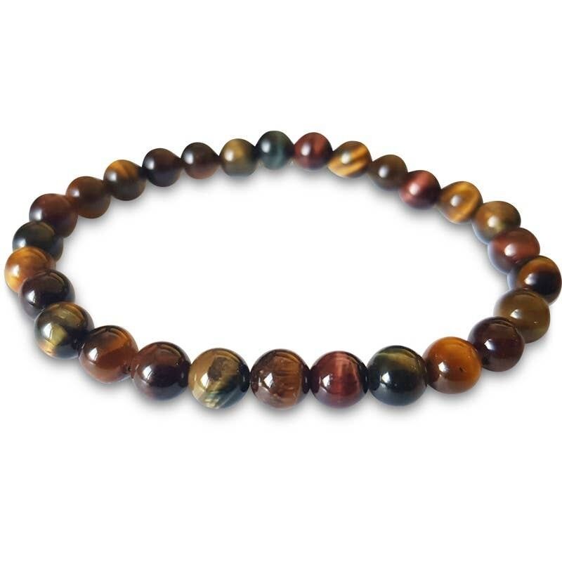 Bracciale con perline da 6 mm in occhio di tigre, occhio di bue e occhio di falco