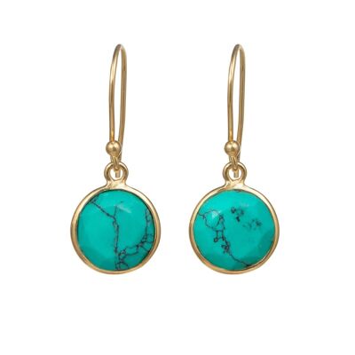 Turquoise Gold Plated Sterling Silver Earrings with a Round Faceted Gemstone Drop