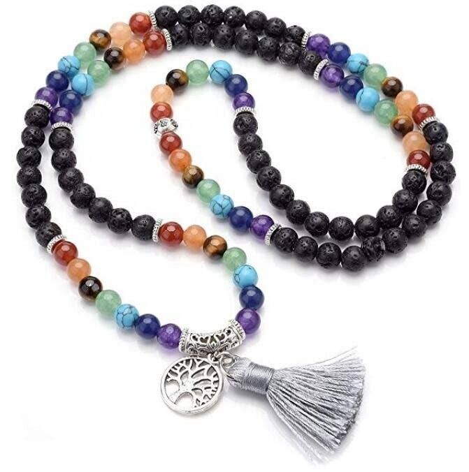 Collana Mala Pietra Lavica 7 Chakra 108 perline 6 mm