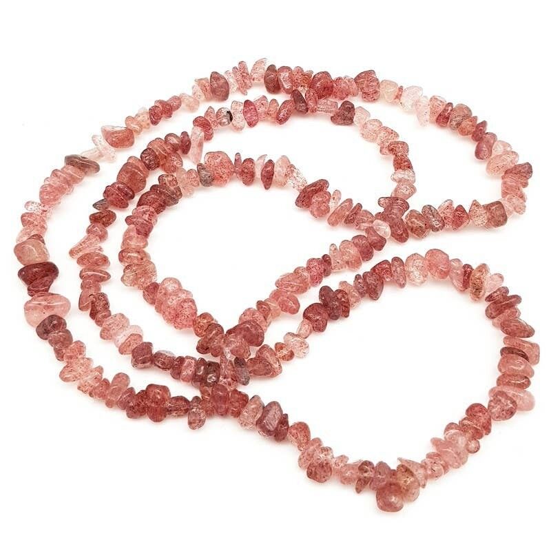 Cuarzo Fresa EXTRA (Natural) Hilos Barrocos 80 cm