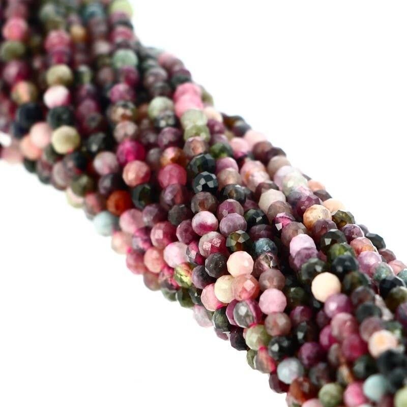 3 mm facettierte mehrfarbige Turmalinperlen