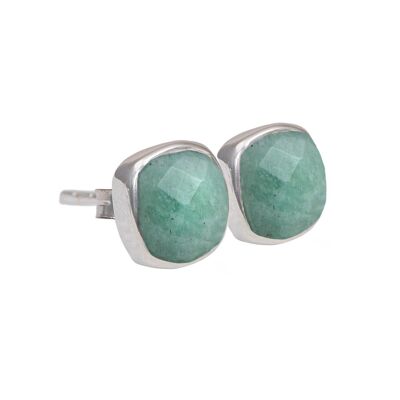 Faceted Square Amazonite Gemstone Stud Earrings in Sterling Silver