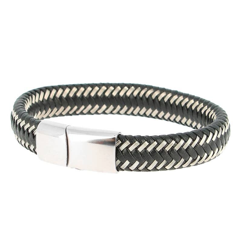 Armband aus Edelstahl und Leder. Länge 20 cm – 7.87'' - LB178/20