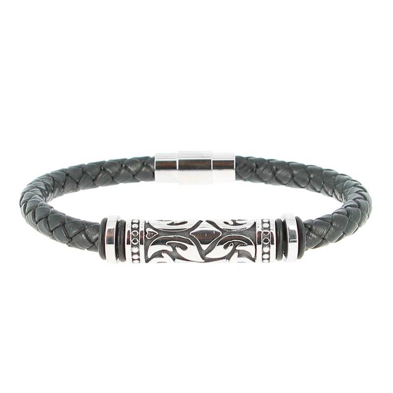 Armband aus Edelstahl und Leder. Länge 20 cm – 7.87'' - LB180/20