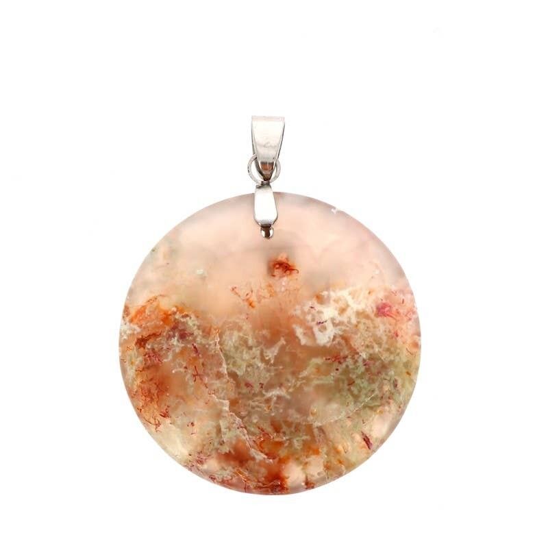 Runde Moosblumen-Achat-Anhänger, 3 x 3.5cms