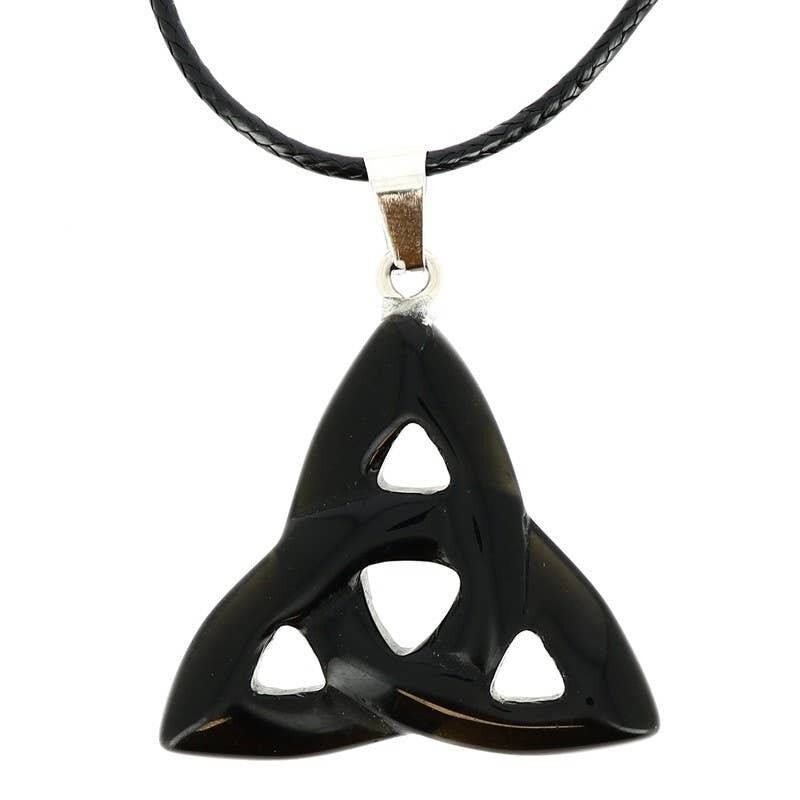 Ciondoli celtici in ossidiana nera con simbolo della Trinità 34 mm