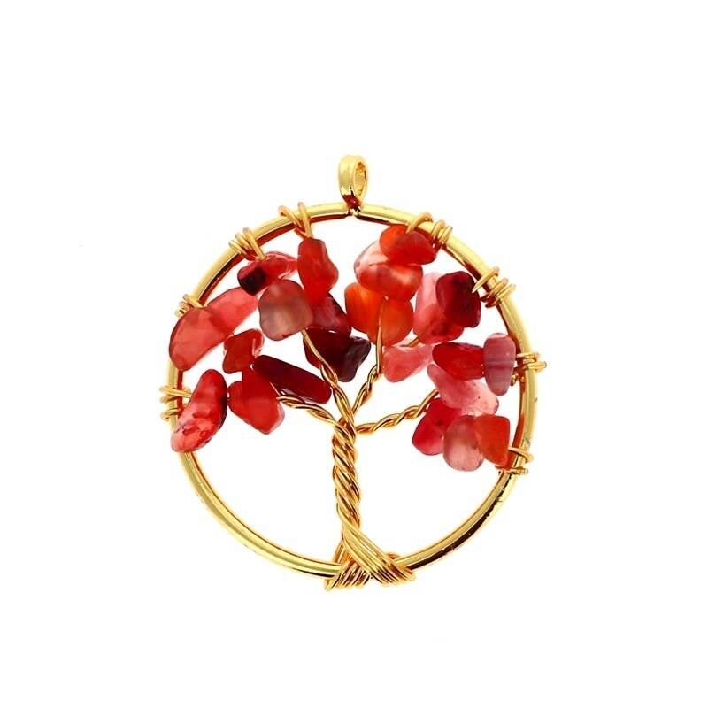 Ciondolo a forma di cerchio con albero della vita in corniola