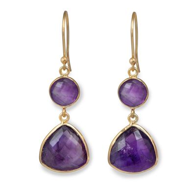 Amethyst Gemstone Earrings in Gold Plated Sterling Silver - Triangular