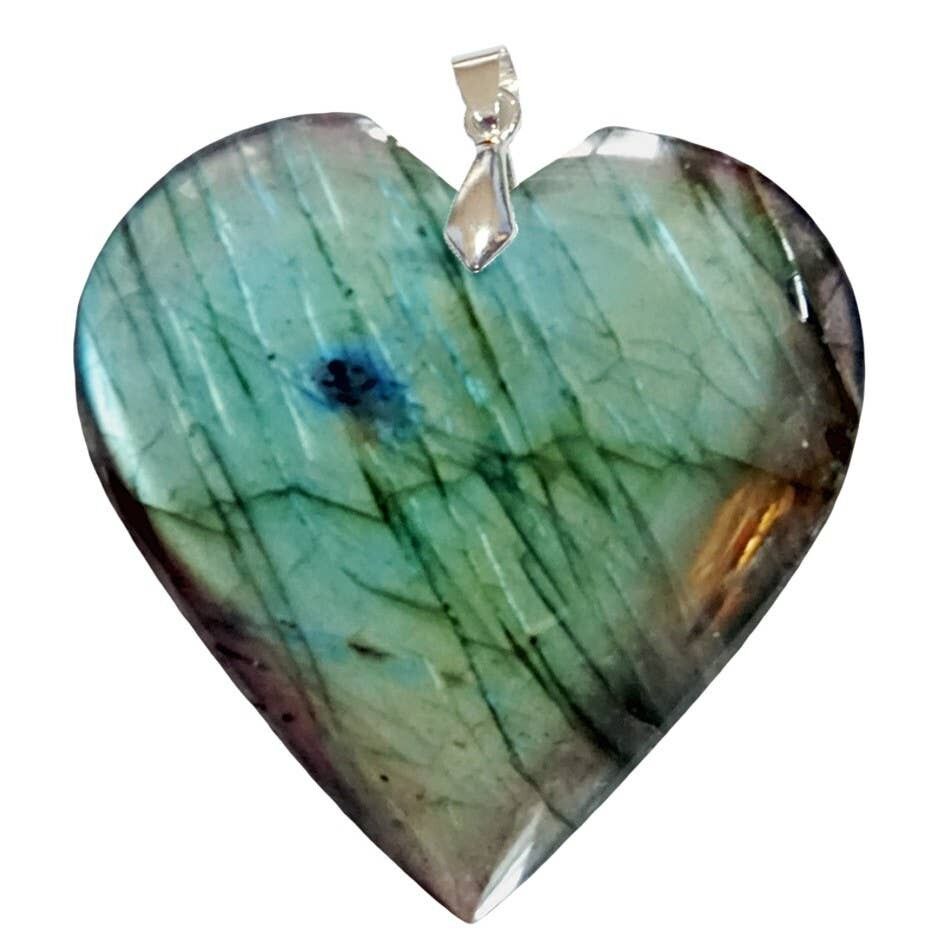 Grandi pendenti a forma di cuore in labradorite Qualità EXTRA 5.5CM