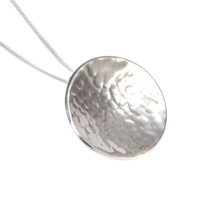 Large Sterling Silver Round Hammered Disc Pendant