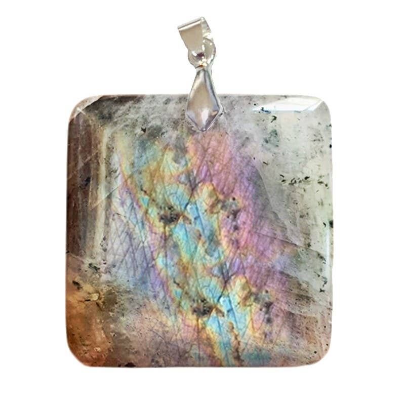 Ciondoli in Labradorite Grigia con Riflessi Arcobaleno Quadrati