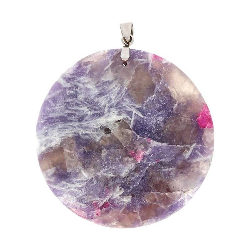 Ciondolo rotondo in lepidolite EXTRA 5.5CM