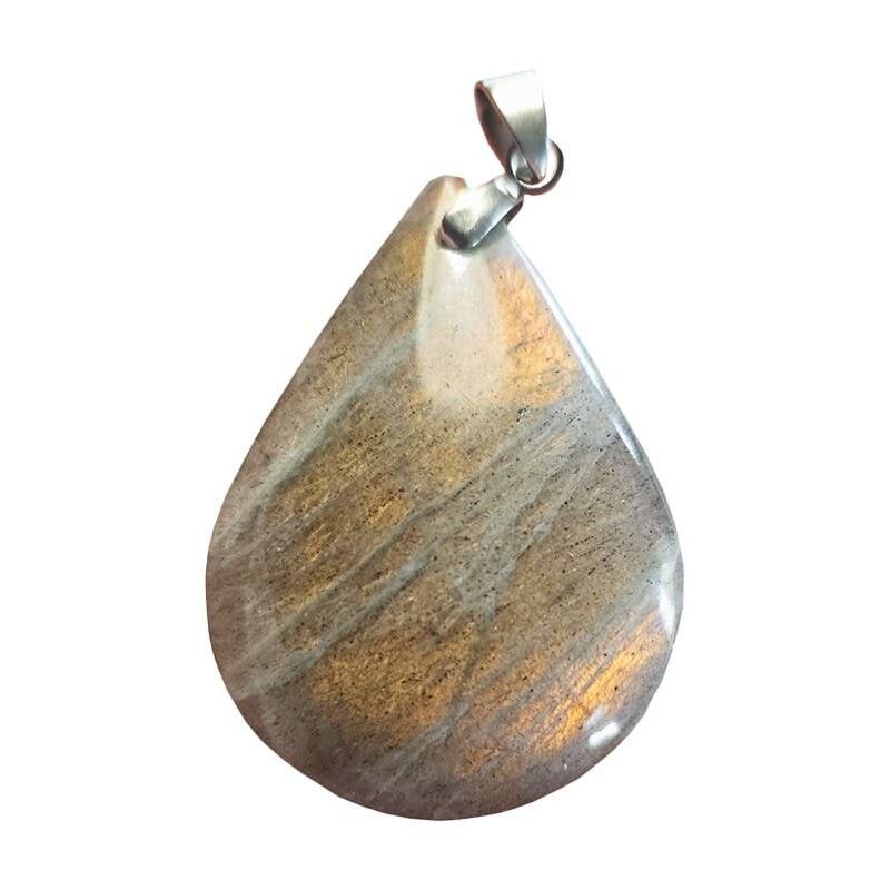Ciondolo in labradorite grigia con riflessi arancioni, goccia 3.5CM