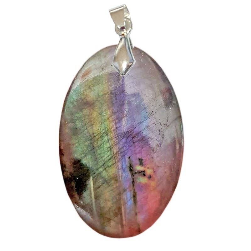 Ciondoli ovali in labradorite nera con riflessi arcobaleno