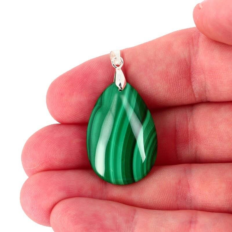 Ciondolo a goccia EXTRA in vera Malachite 3 x 2 cm