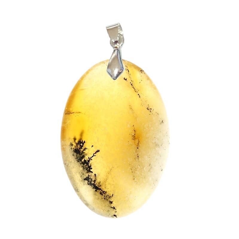 Ciondoli ovali in opale dendritico giallo (merlinite).