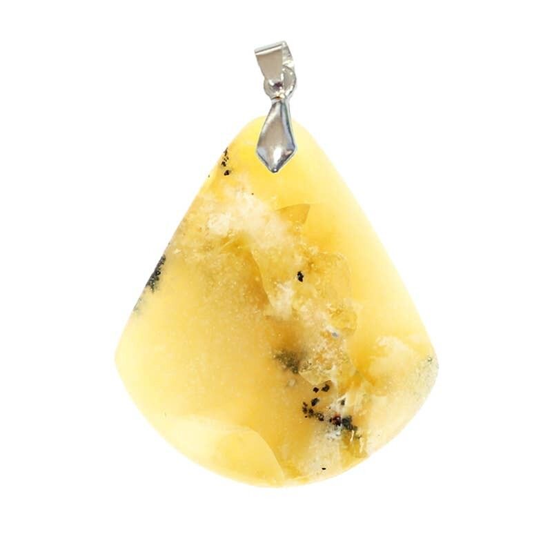 Ciondoli triangolari in opale dendritico giallo (merlinite).