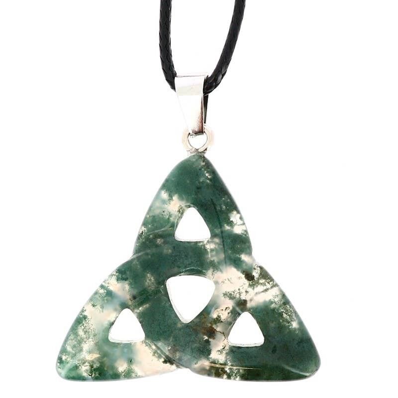 Ciondoli in agata muschiata con simbolo della Trinità celtica, 34 mm