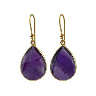 Amethyst Gold Plated Sterling Silver Earrings with a Tear Drop Shaped Gemstone