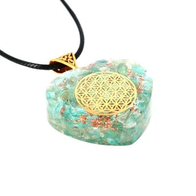Aquamarine Orgonite Heart Flower of Life 3.5 cm 