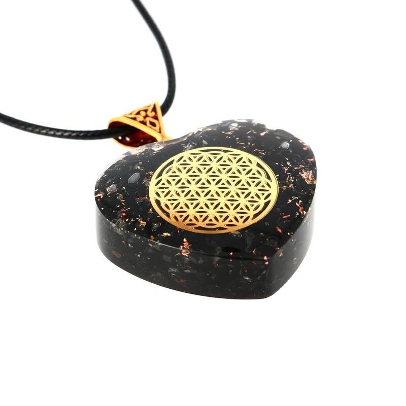 Ciondolo in orgonite di tormalina nera a forma di cuore, fiore della vita 3.5CM