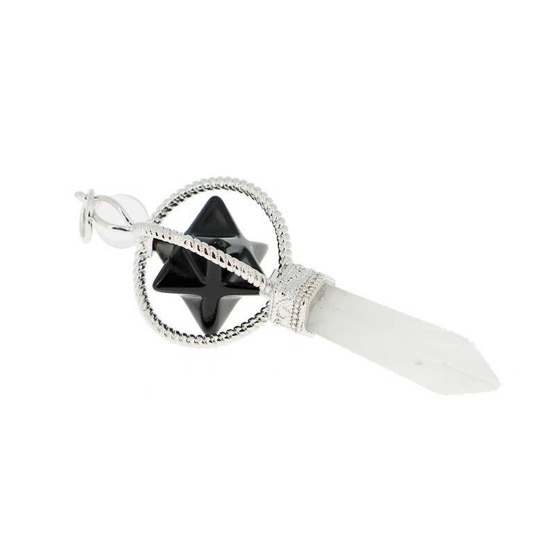 Ciondoli Merkaba in agata nera e cristallo di rocca