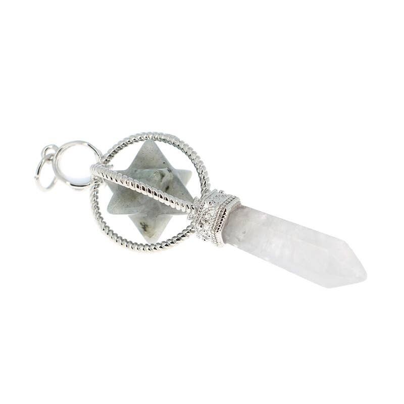 Ciondoli a punta in labradorite Merkaba e cristallo di rocca