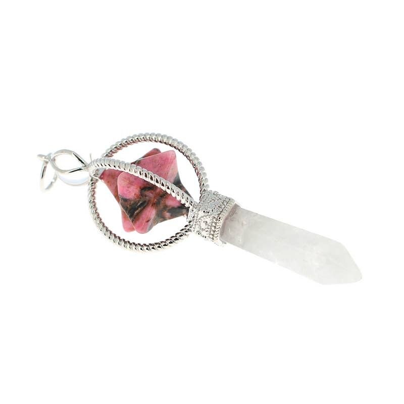 Pendenti Merkaba in rodonite e cristallo di rocca