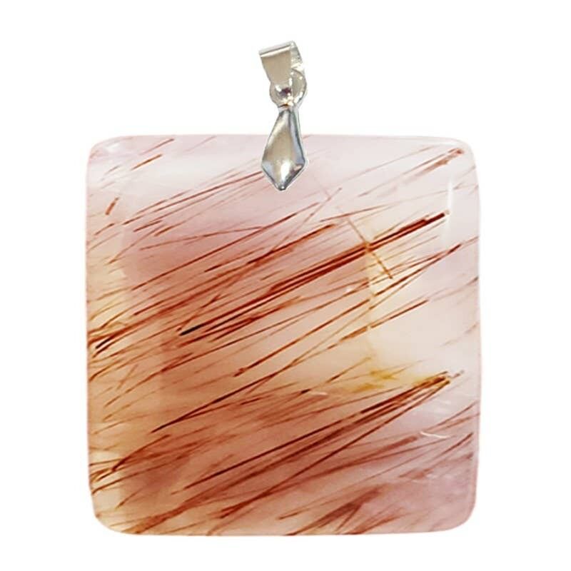 Pendente in Quarzo con Inclusioni Quadrate di Rutilo