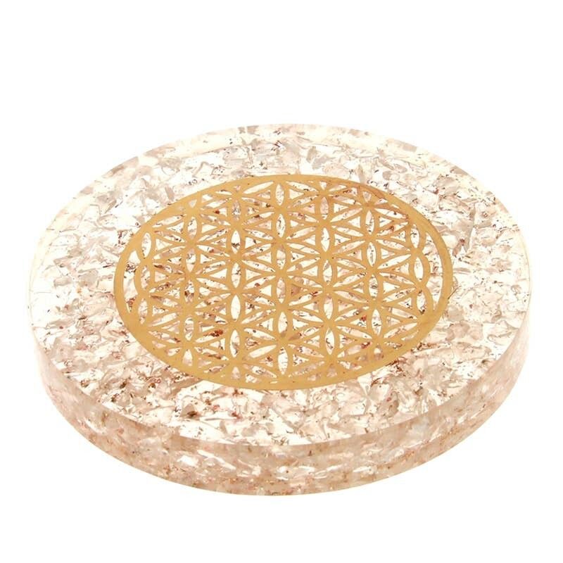 Bandeja de orgonita de cristal de roca Flor de la Vida 10 cm