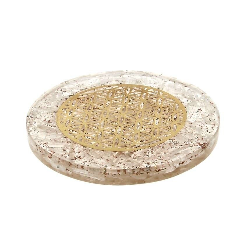 Bandeja de Orgonita Selenita Flor de la Vida 10 cm