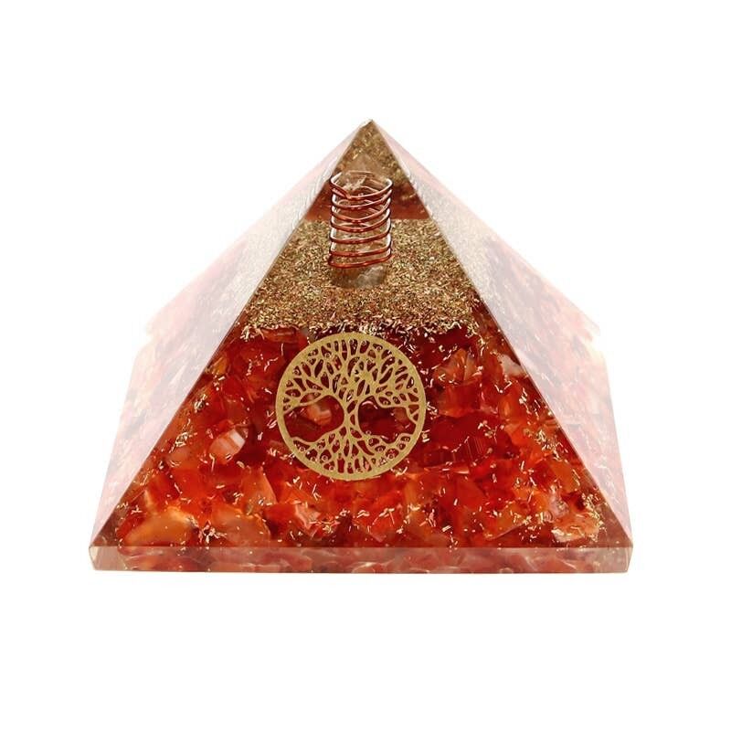 Pirámide de Orgonita Cornalina Árbol de la Vida 7. 5 cm