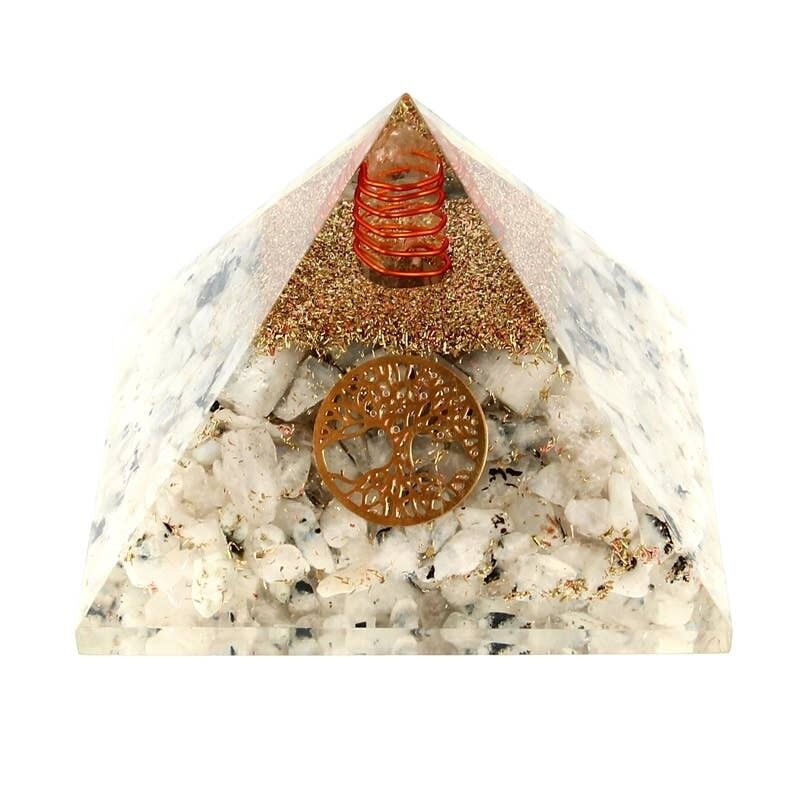 Pirámide de orgonita de piedra lunar Árbol de la vida 7. 5 cm