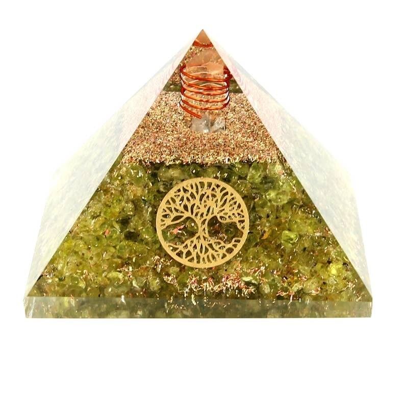 Pirámide de orgonita y peridoto, árbol de la vida 7. 5 cm
