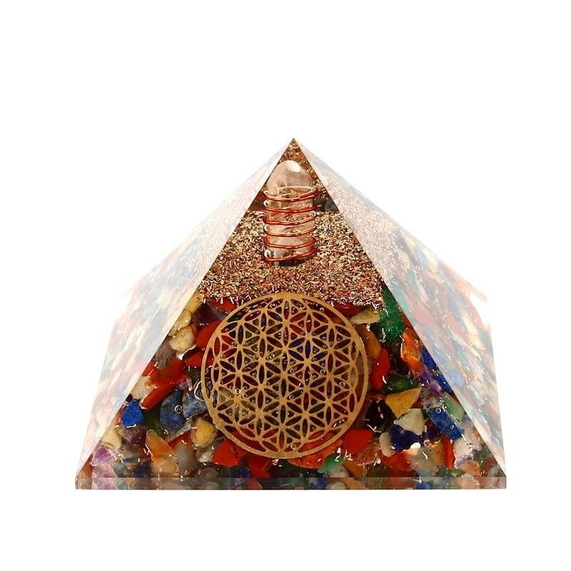 Pirámide 7 Chakras Mixtos Orgonita Flor de la Vida 7. 5 cm