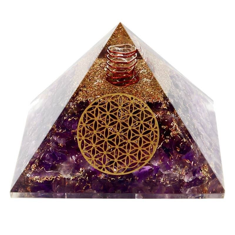 Amethyst-Orgonit-Pyramide „Blume des Lebens“ 7.5cms
