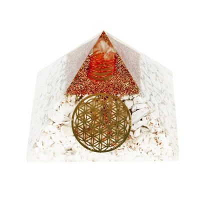 Howlite Orgonite Flower of Life Pyramid 7.5 cm 