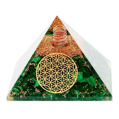 Malachite Orgonite Pyramid Flower of Life 7.5 cm 