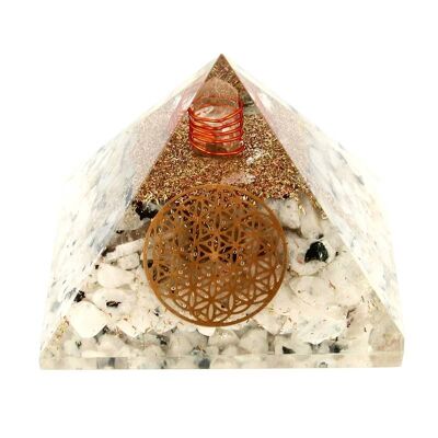 Moonstone Orgonite Pyramid Flower of Life 7.5 cm 