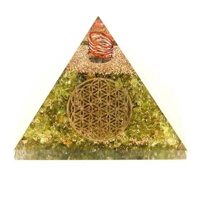 Peridot Orgonite Flower of Life Pyramid 7.5 cm 