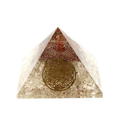 Rock Crystal Orgonite Pyramid Flower of Life 7.5 cm - PYORGFRC