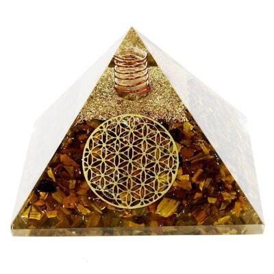 Tiger Eye Orgonite Pyramid Flower of Life 7.5 cm 