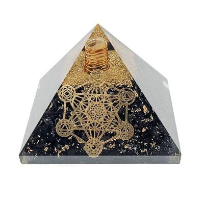 Pirámide de Metatrón 7 de orgonita y turmalina negra. 5 cm