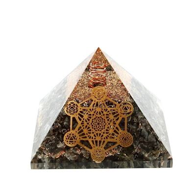 Pirámide de Metatrón 7 de orgonita larvikita. 5 cm
